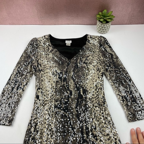 Cache Sequin Snake Print Black Brown Dress Women Size 0 Party Evening - Picture 3 of 8